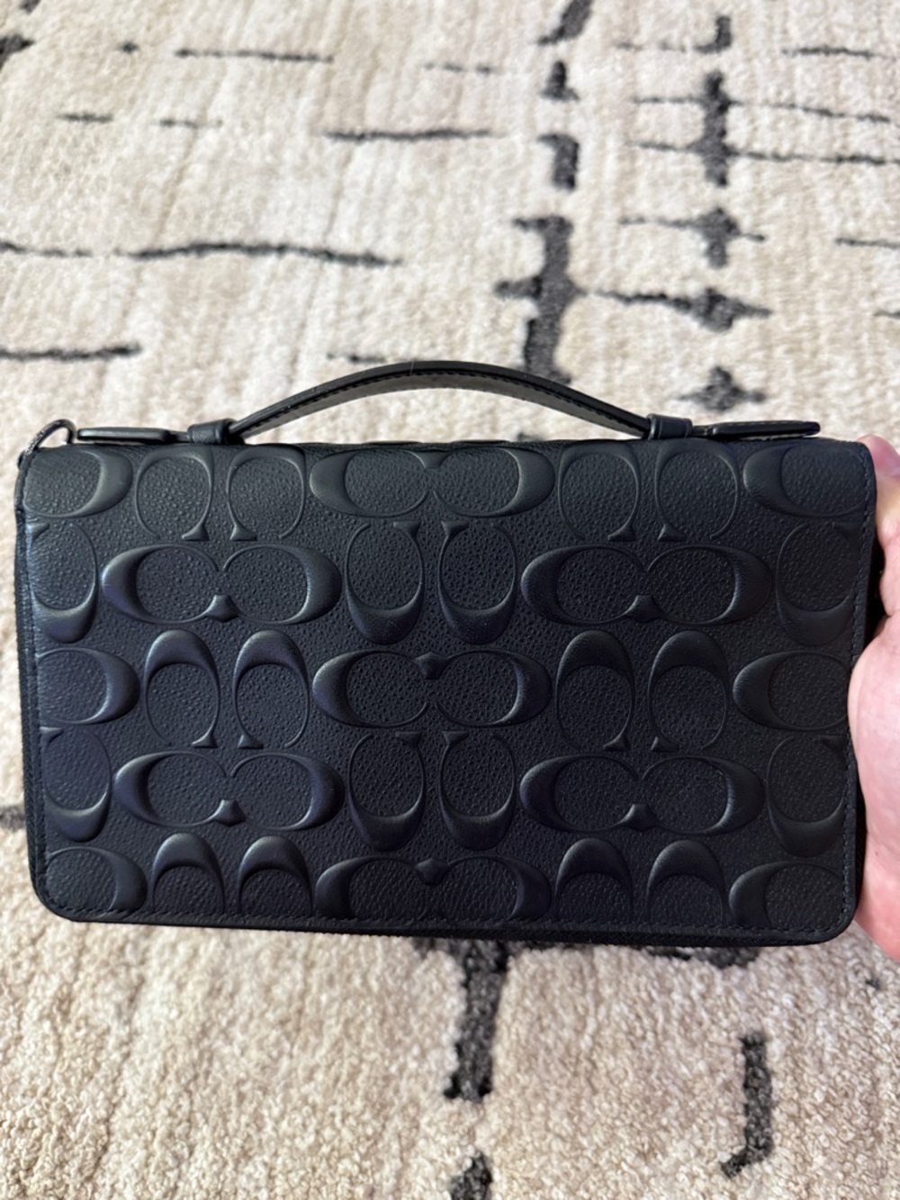 Coach Black Embossed Signature Top-Handle Wallet Clutch